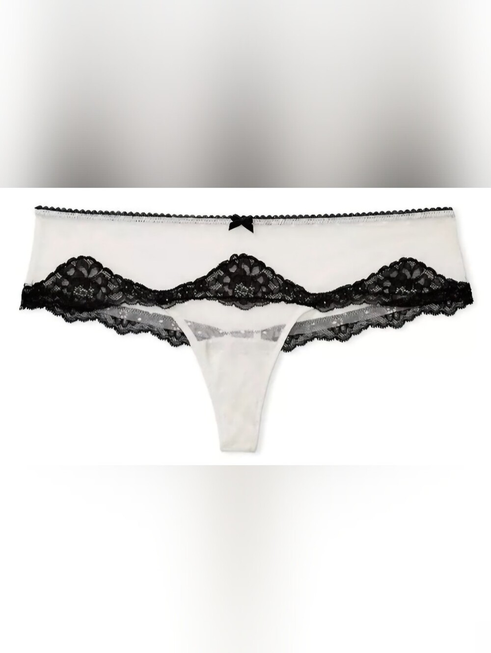 S L XL VS Dotted Mesh Black Lace Hipster Thong Panty Coconut White